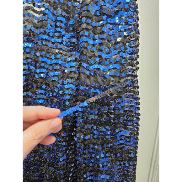 Vintage Cachet Bari Protas Sequin Black Blue Prom Dress Size 13 14 Drop Waist - Picture 4 of 13